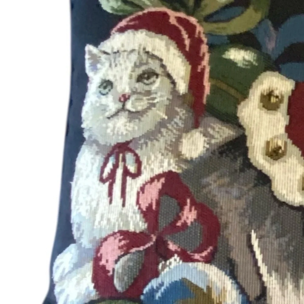 Vintage Bess Cat Kitten Tapestry Throw Pillow Christmas CottageCore Granny